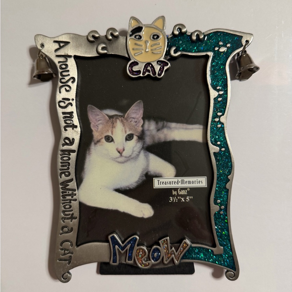 Vintage Treasure Memories GANZ Cat Frame with Silver and Teal Sparkling Accents